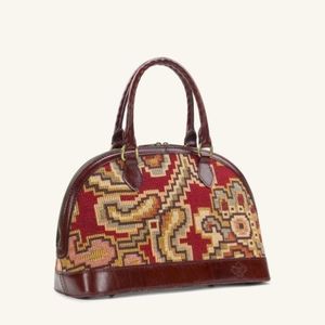 PATRICIA NASH TARMA  PERUVIAN TAPESTRY RED LEATHER SATCHEL BAG